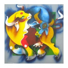 BLUE BULL Abstract Acrylic on Canvas Painting